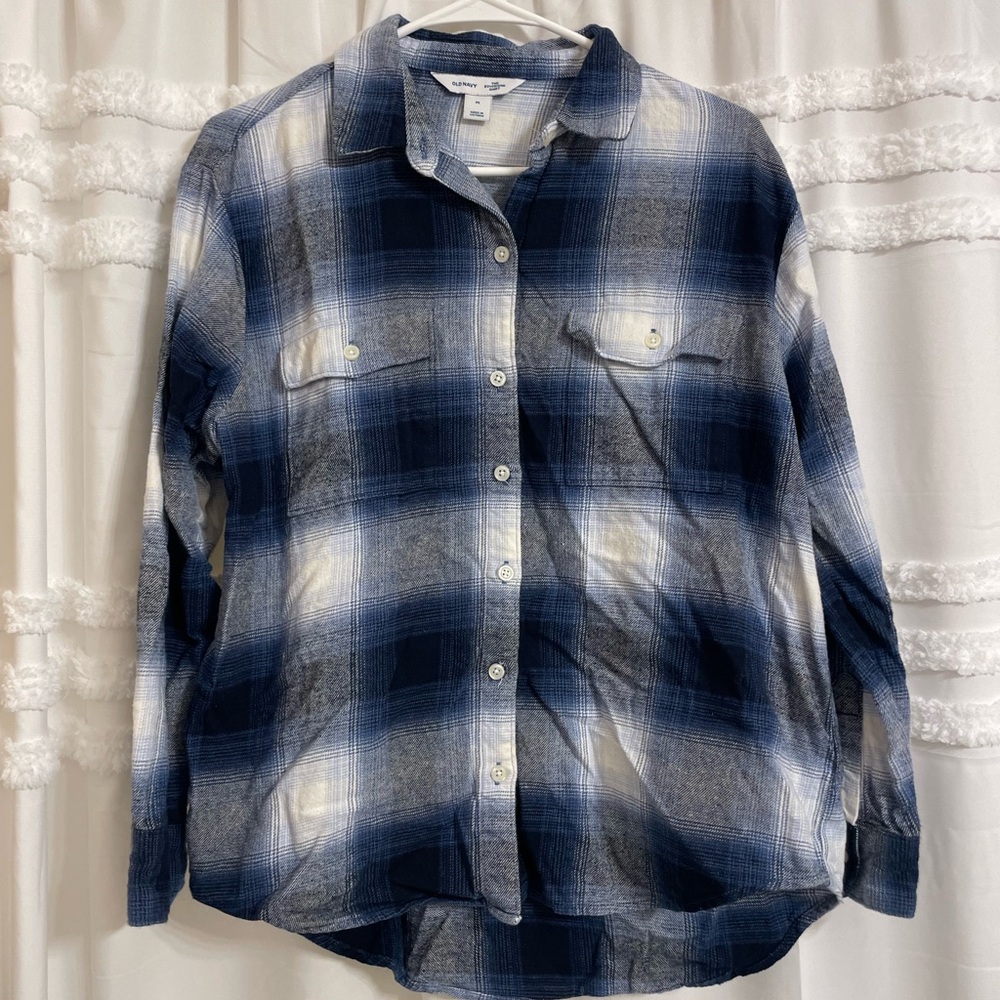Old Navy Blue and White Plaid Shirt